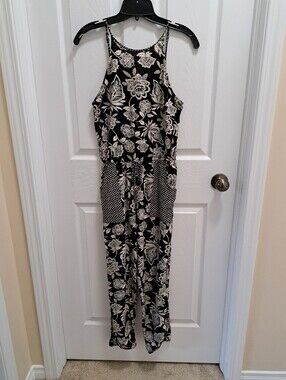 American Eagle Outfitters Romper Black Cream Floral Jumpsuit Womens Small